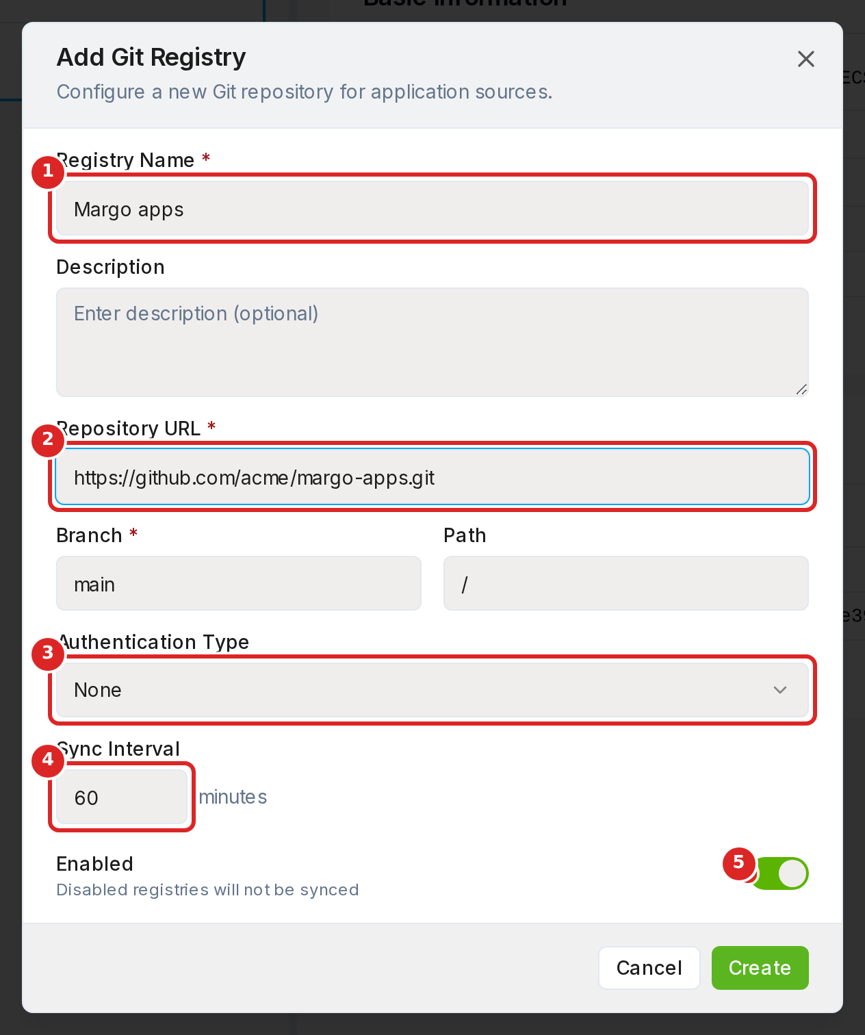 The Add Git Registry dialog