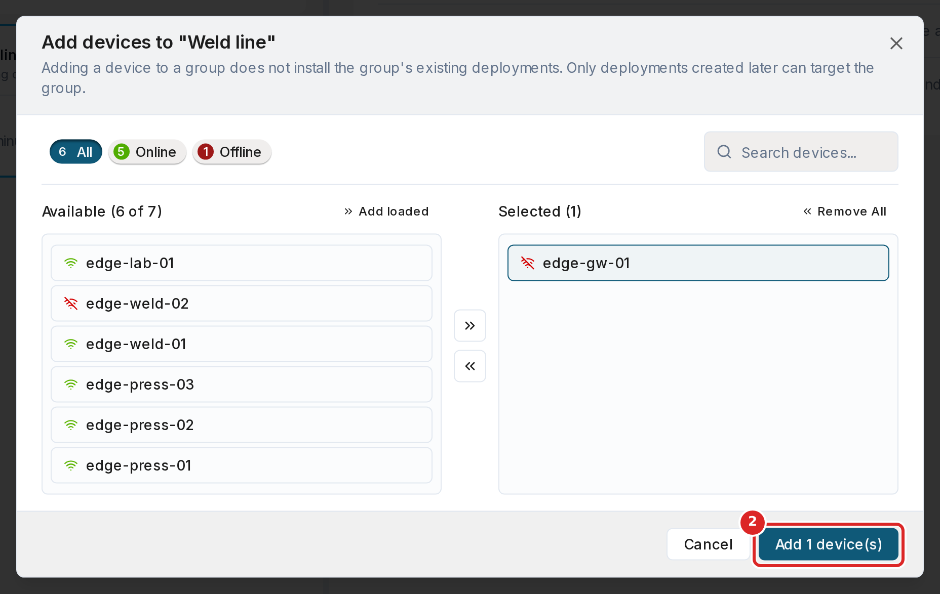 Adding devices to a group